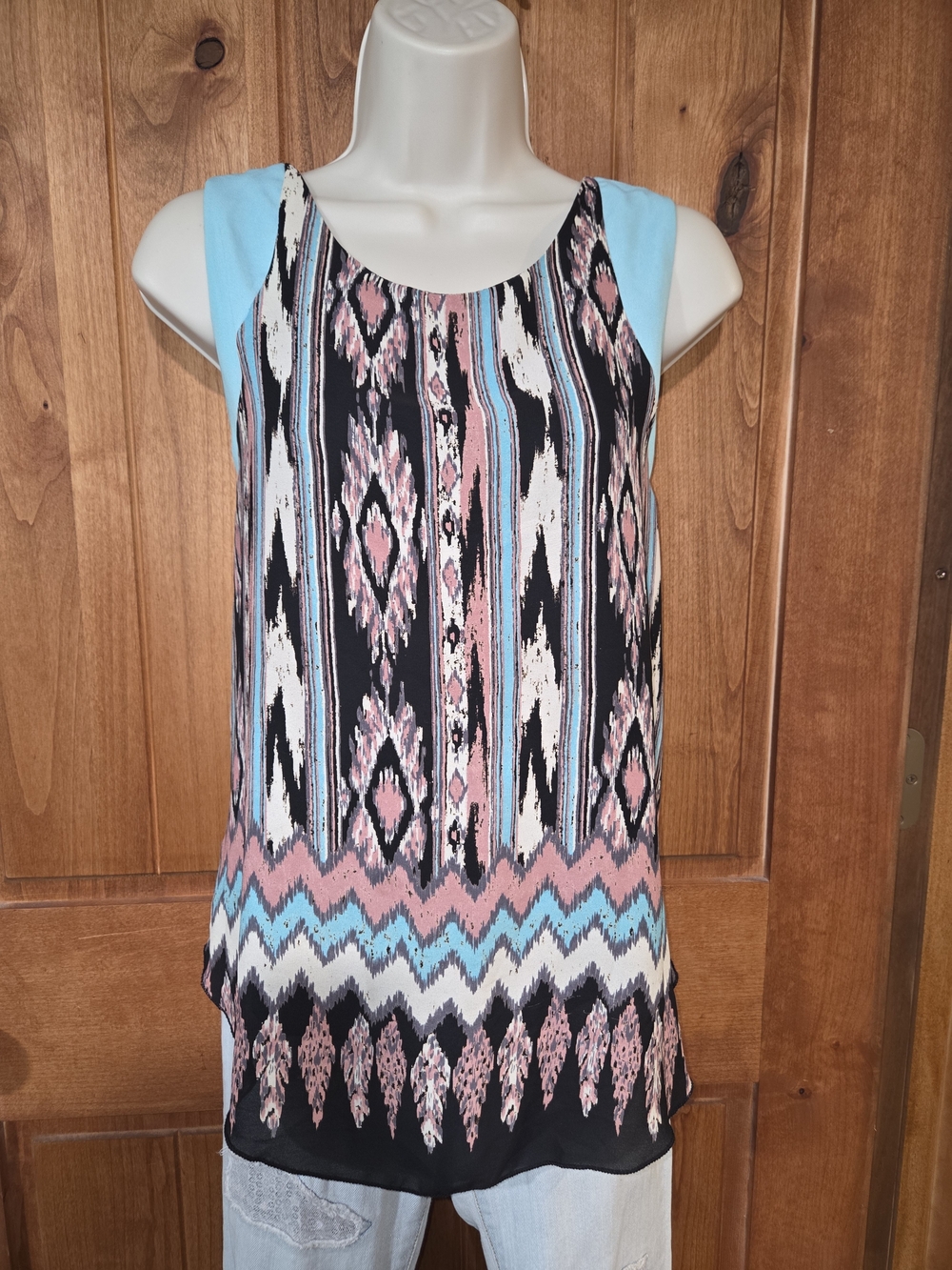 Papermoon Black, Pink & Light Blue Patterned Sleeveless Blouse